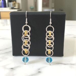 Handcrafted Chainmaille And Glass Bead Drop Earrings